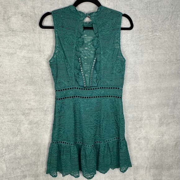 Saylor Dress Womens Medium Green Rosemary Open Back Lace Party Cocktail Holiday - Picture 6 of 12